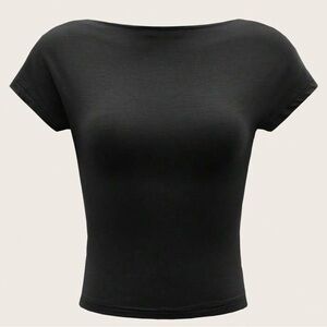 Women's Black Boatneck Short-Sleeve Top